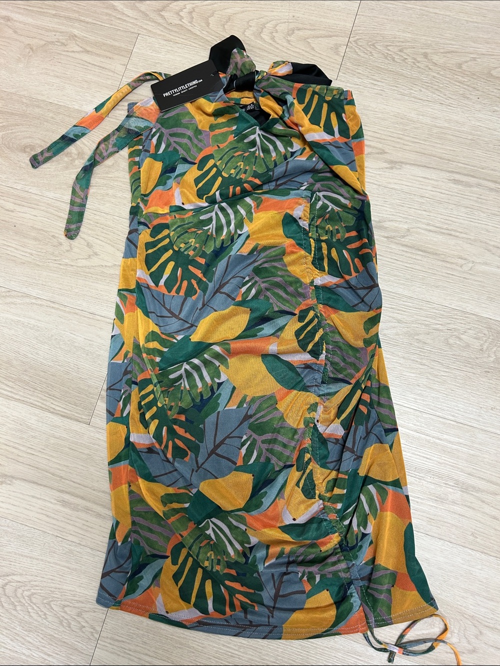 PrettyLittleThing lemon 🍋 print mesh halter neck Dress